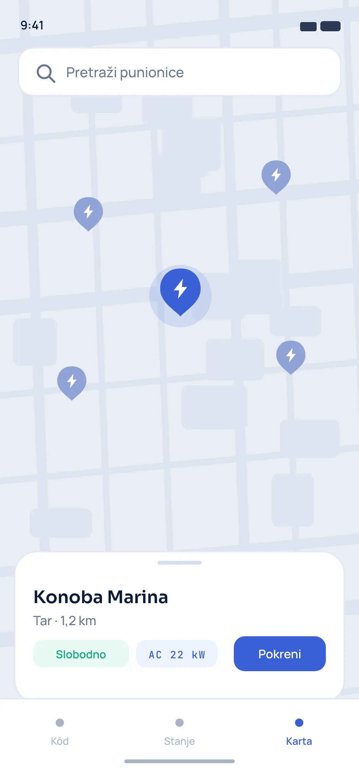 Karta punionica u aplikaciji EnergoLoyalty